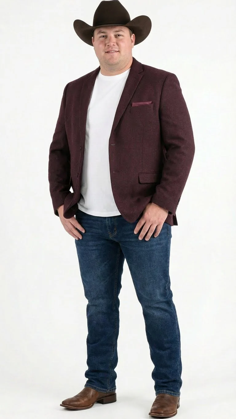 Men’s Burgundy Western  Blazer Jacket, Textured Cowboy Style Sport Coat for  - Tweed Herringbone Maroon Color - Image 7
