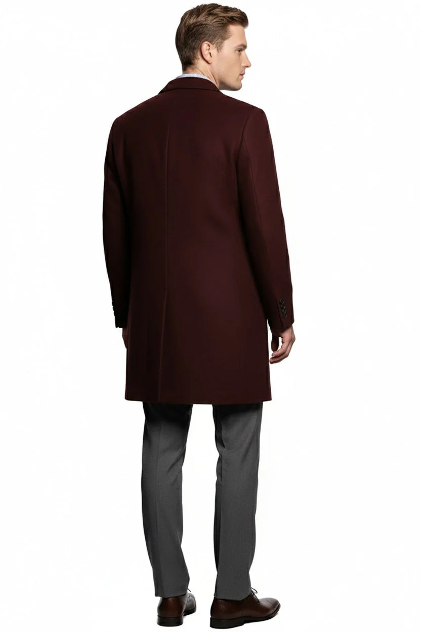 Men’s Burgundy Wool and Cashmere Car Coat – Classic Winter Topcoat for Business and Formal Wear - Image 2