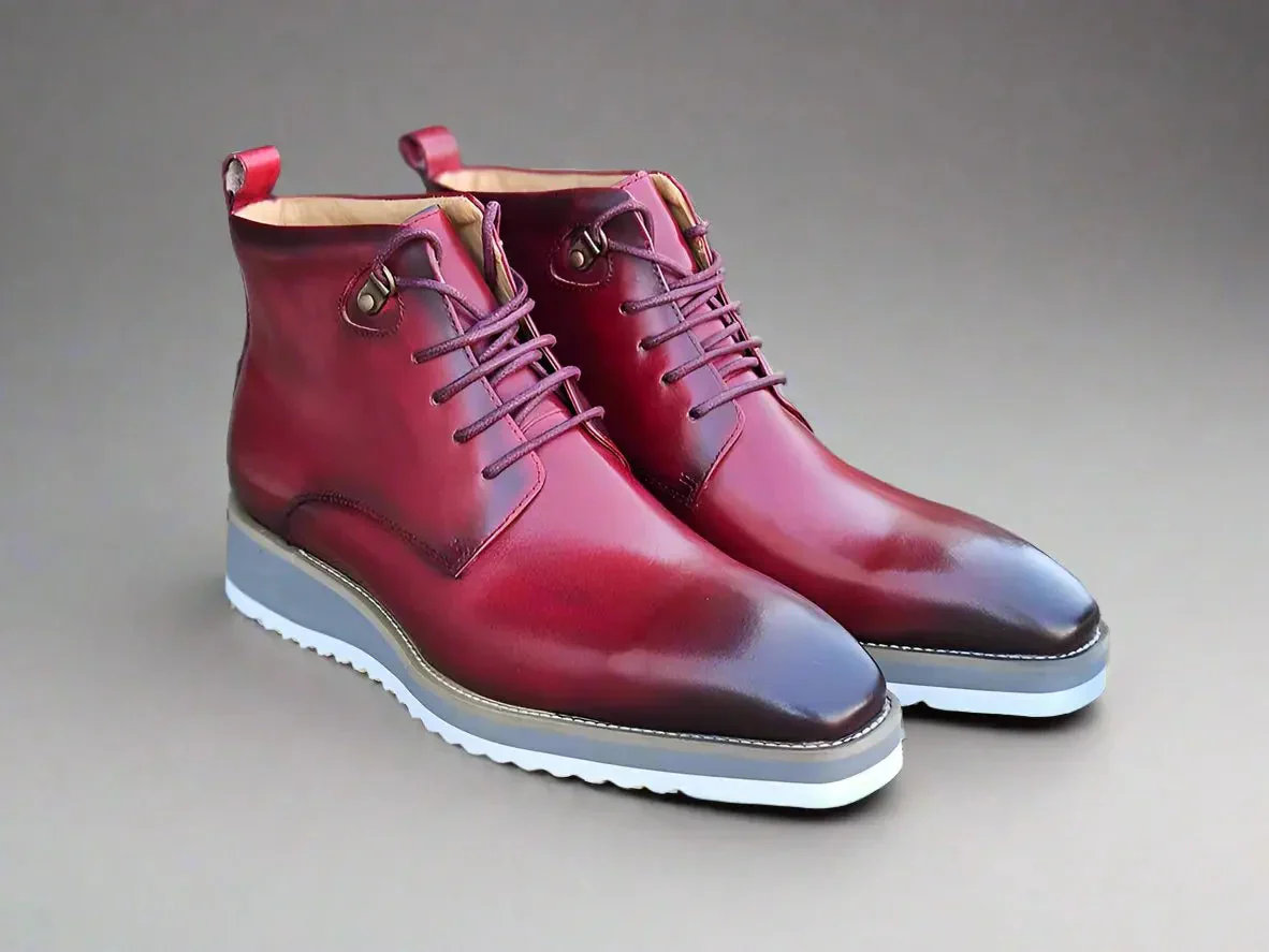 Men’s Burnished Calfskin Lace-Up Boots – Casual Ankle Boots - Image 7