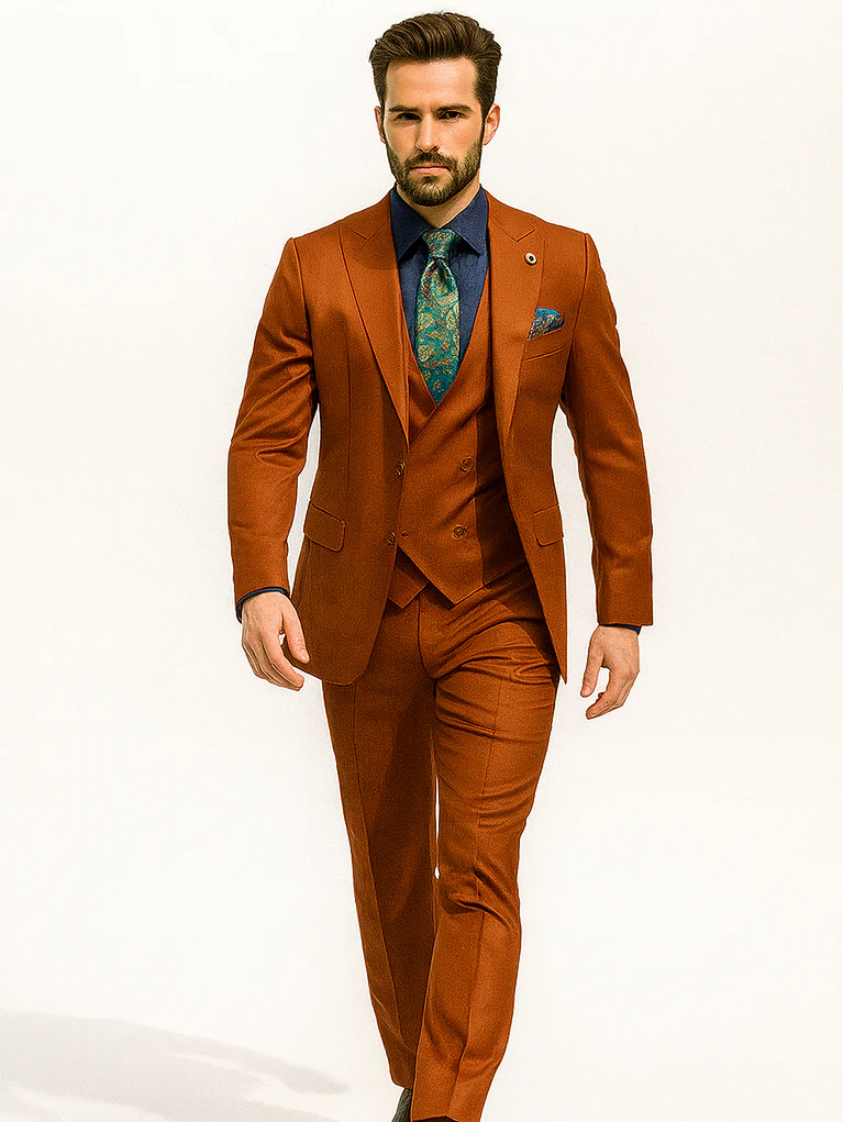 Men’s Burnt Orange 3-Piece Suit with Vest – Stylish Formal Wear - Image 6