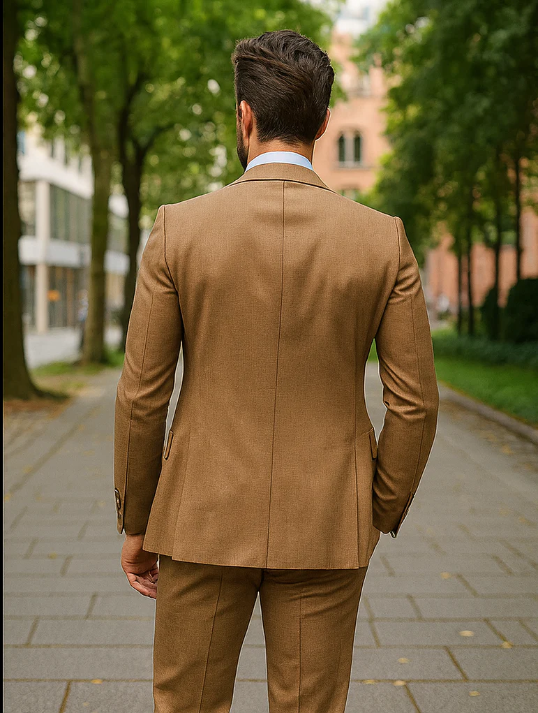 Men’s Camel Brown 3-Piece Suit with Vest and Chain – Formal Wear - Image 2