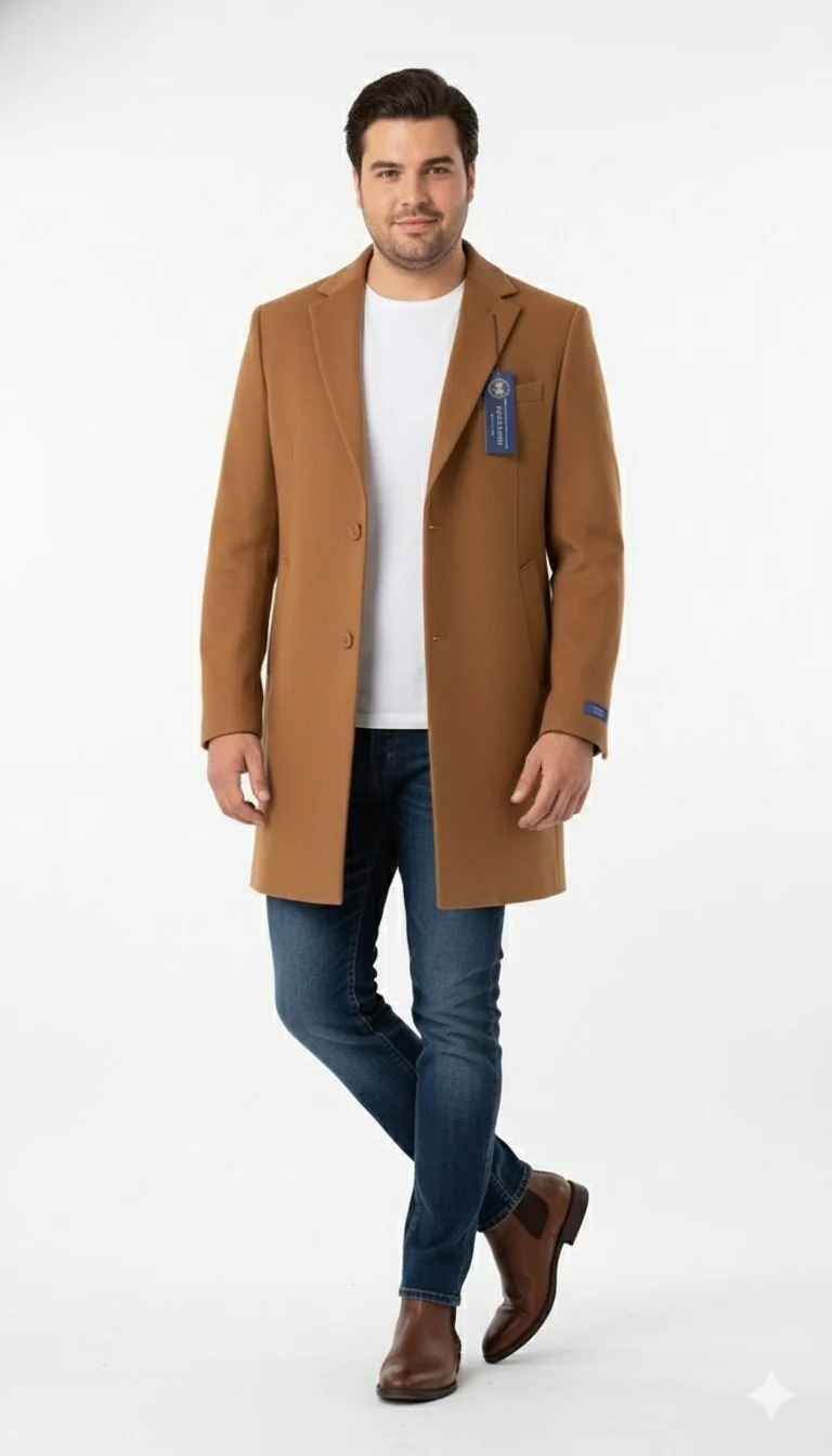 Men’s Camel Brown Wool Top Coat – Classic Long Overcoat for Formal and Casual Wear in rust copper - Image 6