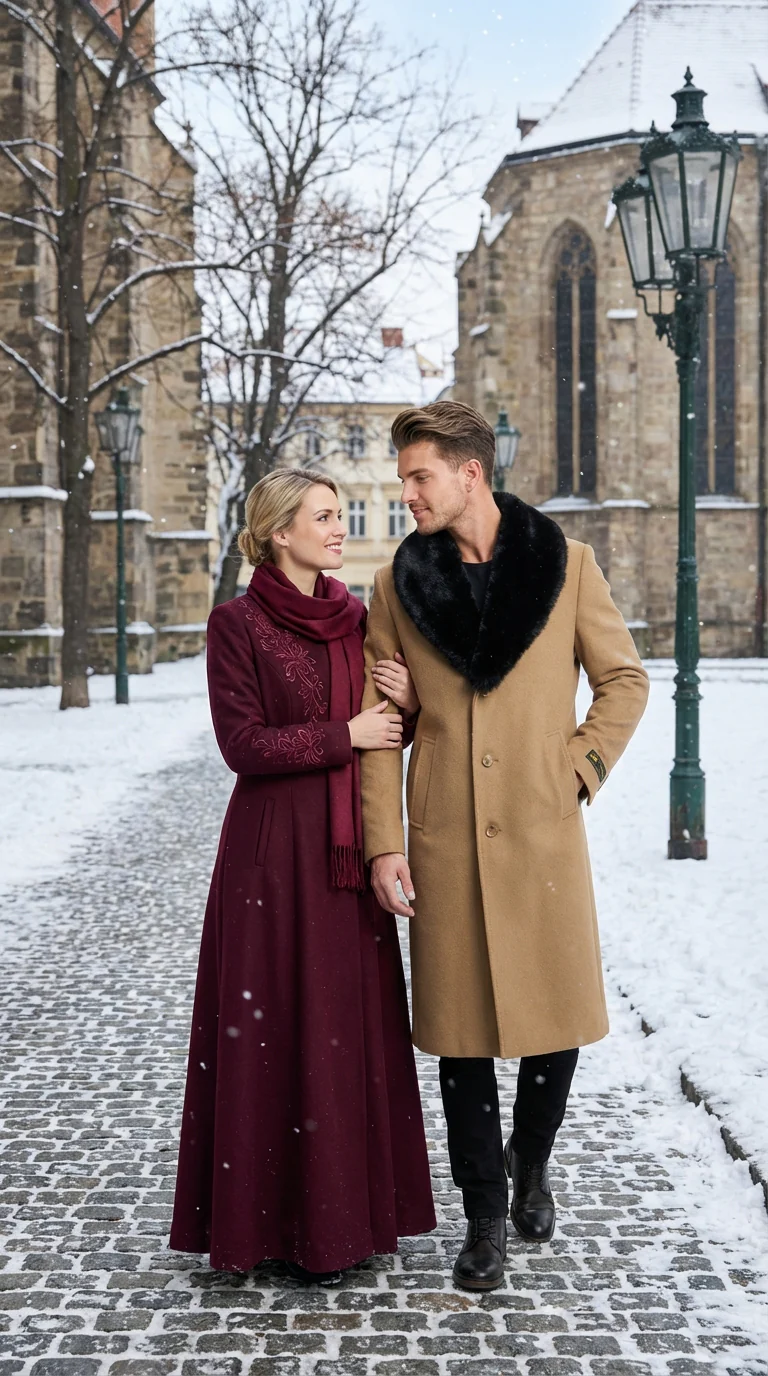 Men’s Camel Tan Long Overcoat with Black Faux Fur Collar - Wool Topcoat Three if not Full length - Image 5