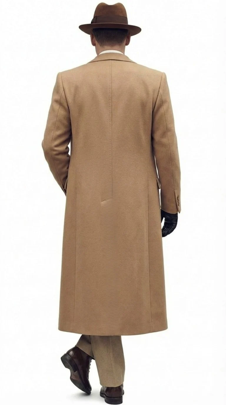 Men’s Cashmere & Wool Camel Beige Long Overcoat – Peaky Blinders Style Vintage Formal Coat + Suit + Hat Package - Image 2