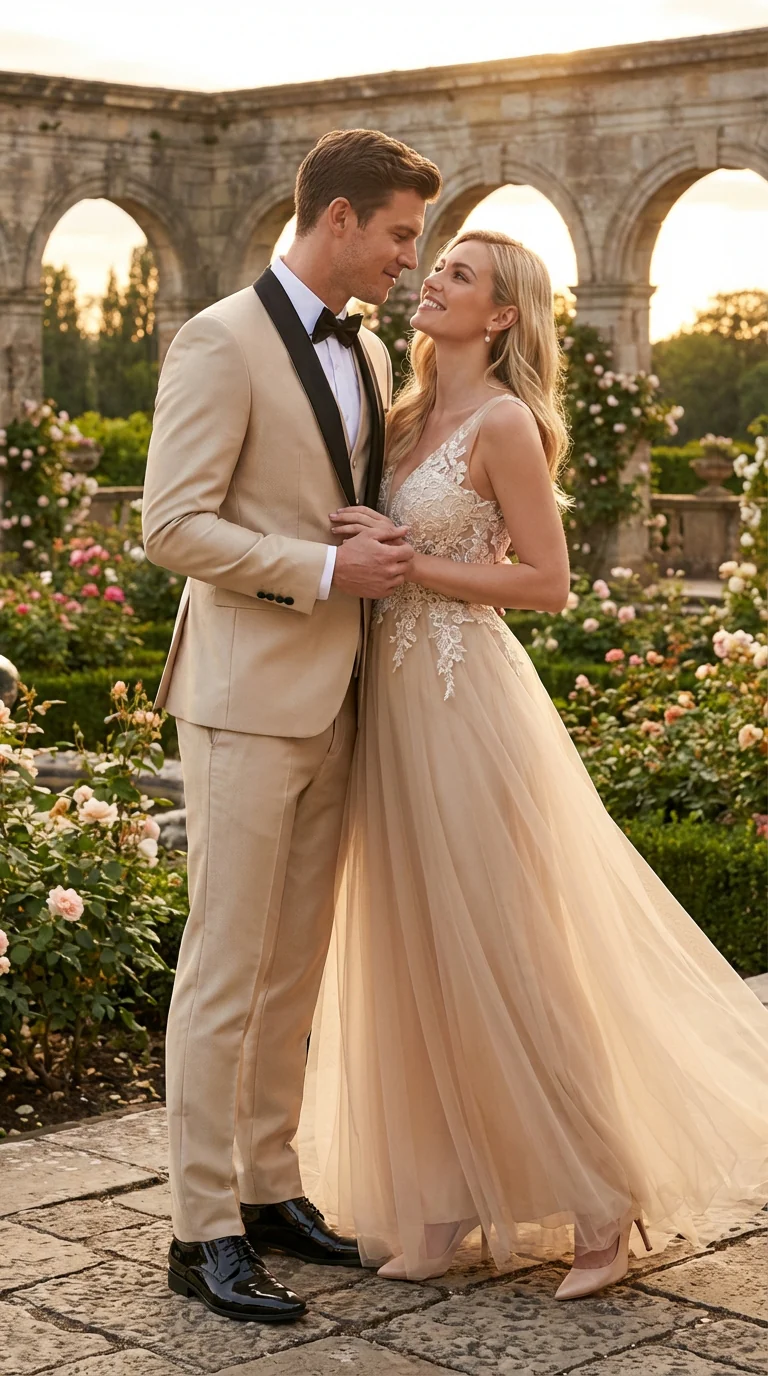 Men’s Champagne Beige Shiny Tuxedo 3 Piece Suit with Black Shawl Lapel | Formal Wedding Prom Suit Set in Sand Light Tan Color - Image 10