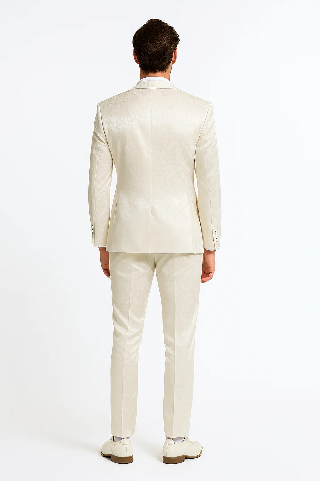 Men’s Champaign Ivory  Jacquard Paisley Tuxedo Suit with Satin Shawl Lapel – Elegant Wedding and Prom Outfit By Rossiman - Image 3
