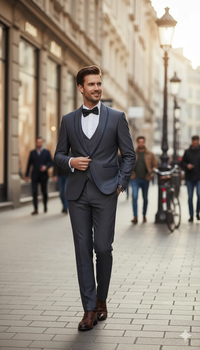 Men’s Charcoal Gray with blue Trim Slim Fit 3-Piece Suit – Modern Wedding and Business Formal Tuxedo Set - Image 2