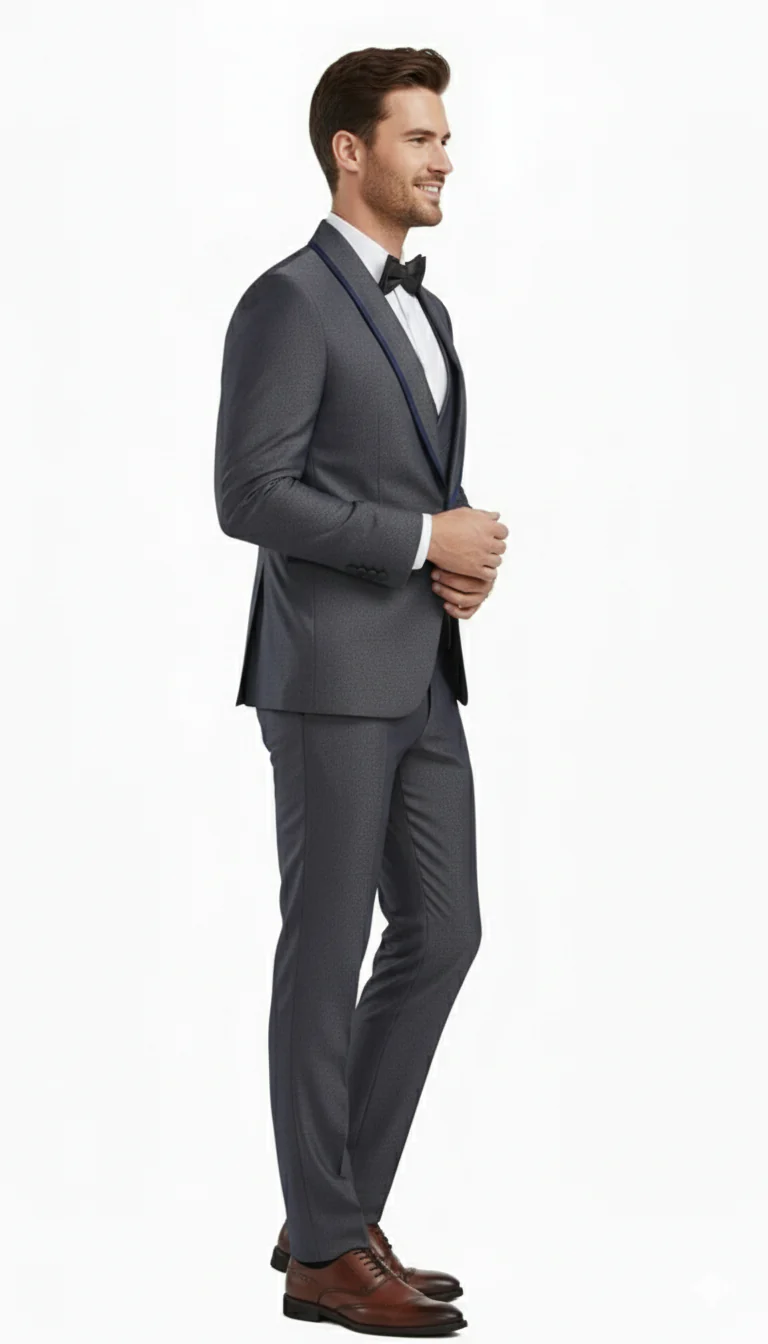 Men’s Charcoal Gray with blue Trim Slim Fit 3-Piece Suit – Modern Wedding and Business Formal Tuxedo Set - Image 4
