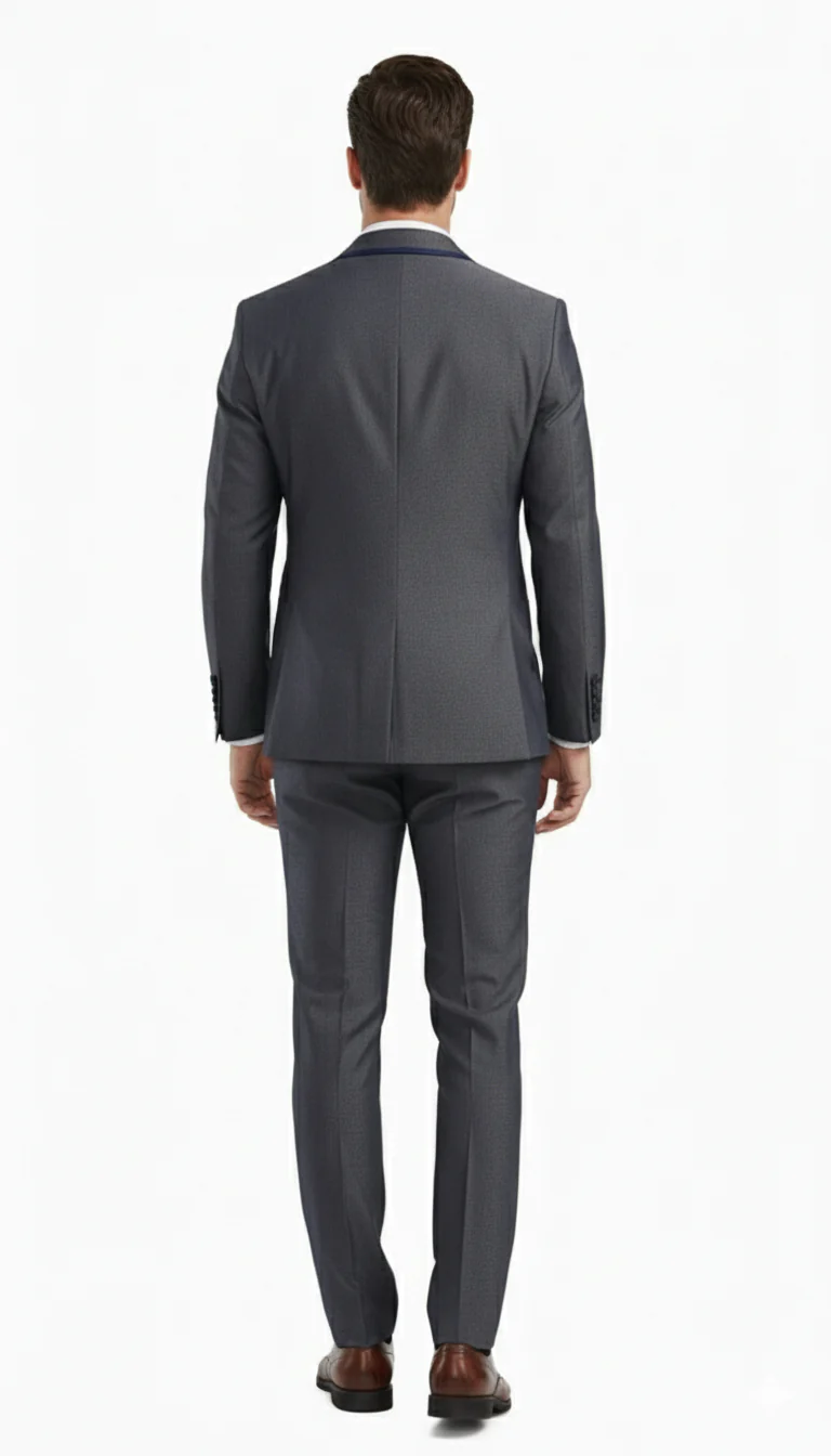 Men’s Charcoal Gray with blue Trim Slim Fit 3-Piece Suit – Modern Wedding and Business Formal Tuxedo Set - Image 5