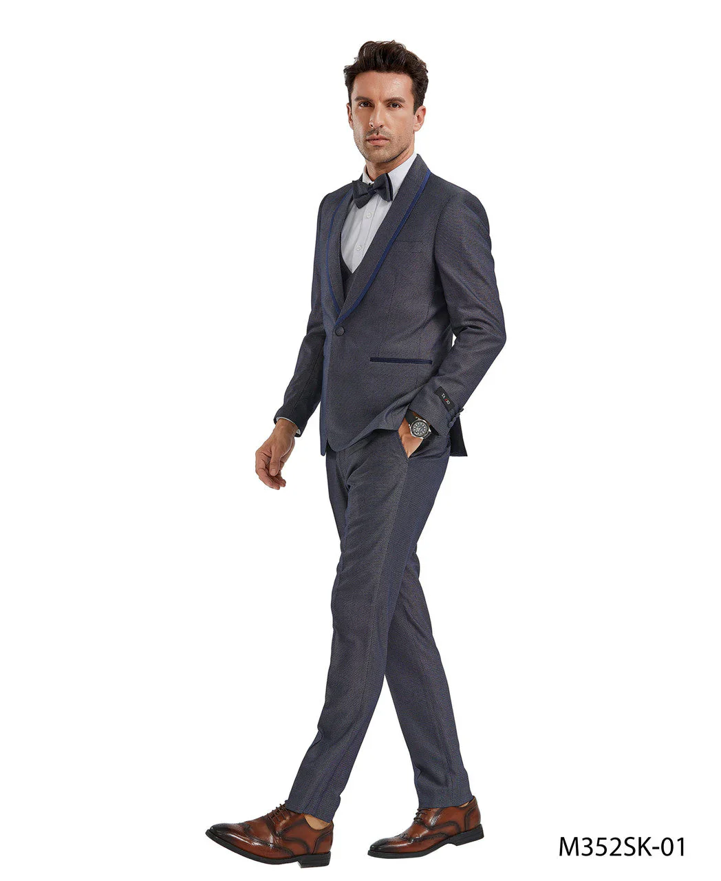 Men’s Charcoal Gray with blue Trim Slim Fit 3-Piece Suit – Modern Wedding and Business Formal Tuxedo Set - Image 7