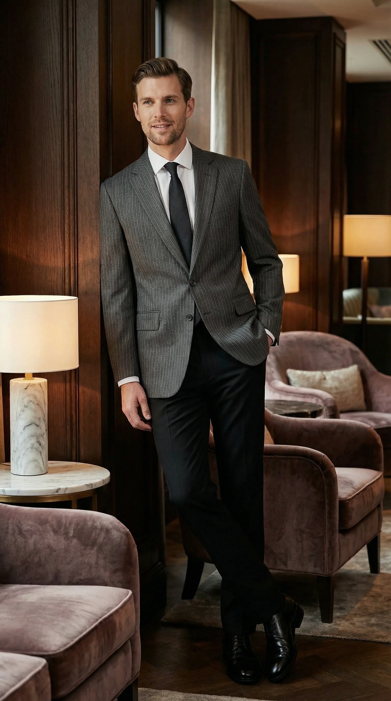 Men’s Charcoal Grey Pinstripe Blazer – Classic Tailored Formal Jacket for Business, Professional Wear Sportcoat - Image 6