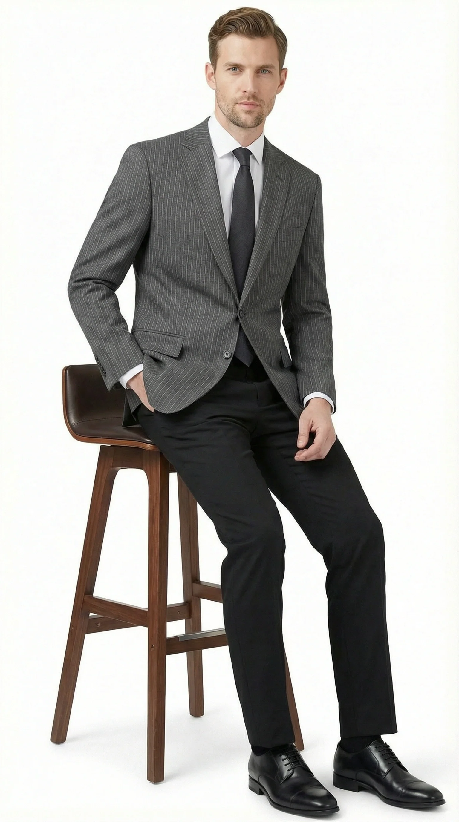 Men’s Charcoal Grey Pinstripe Blazer – Classic Tailored Formal Jacket for Business, Professional Wear Sportcoat - Image 8