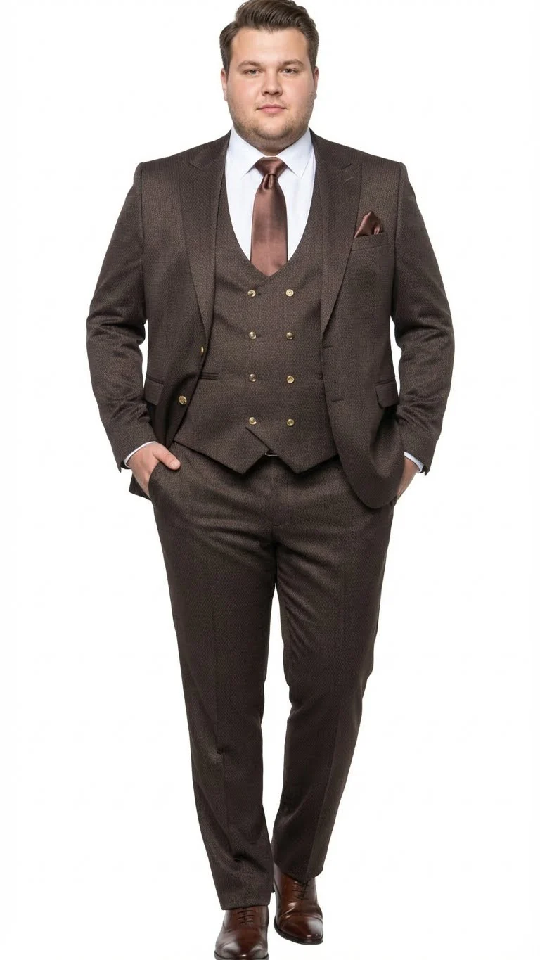 Men’s Chocolate Brown Textured 3-Piece Suit – Luxury Double-Breasted Vest Formal Set - Image 10