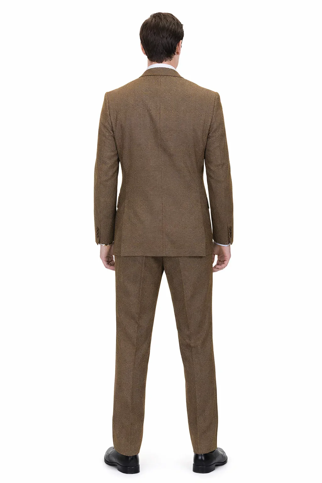 Men’s Copper Brown Micro Plaid Wool Suit – Designer Vintage Style with Vest - Image 2