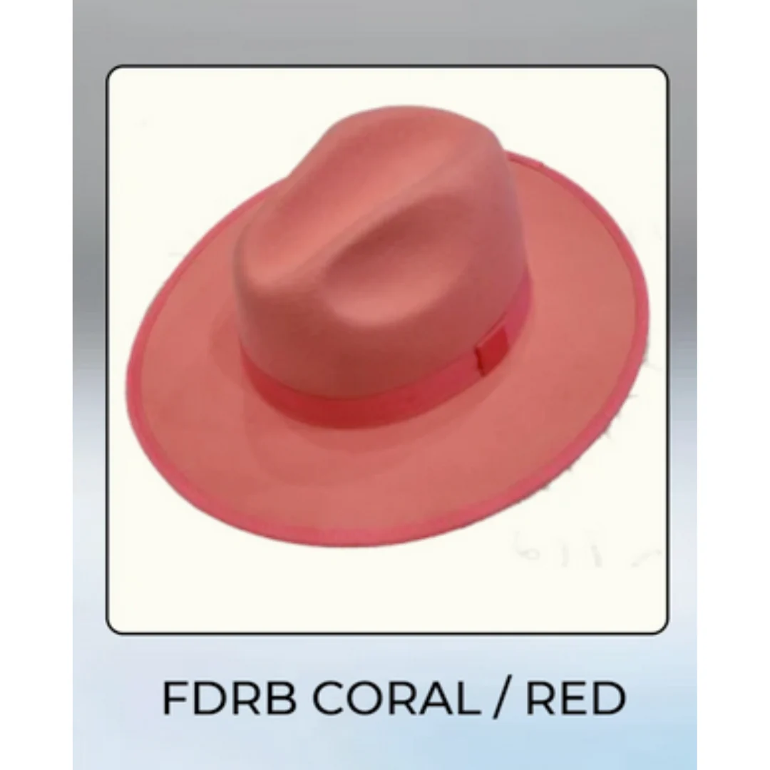 Men’s Coral Pink Wide Brim Fedora Hat – Wool Felt Dress Hat with Red Ribbon Band - Image 7