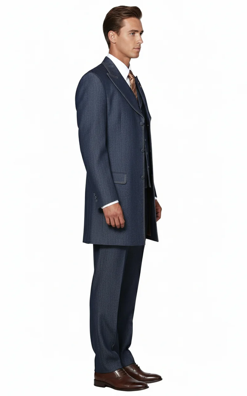 Men’s Cotton Denim Three-Piece Suit – Modern Blazer Denim Suit with Vest and Trousers Pleated Pants Classic Fit - Image 4