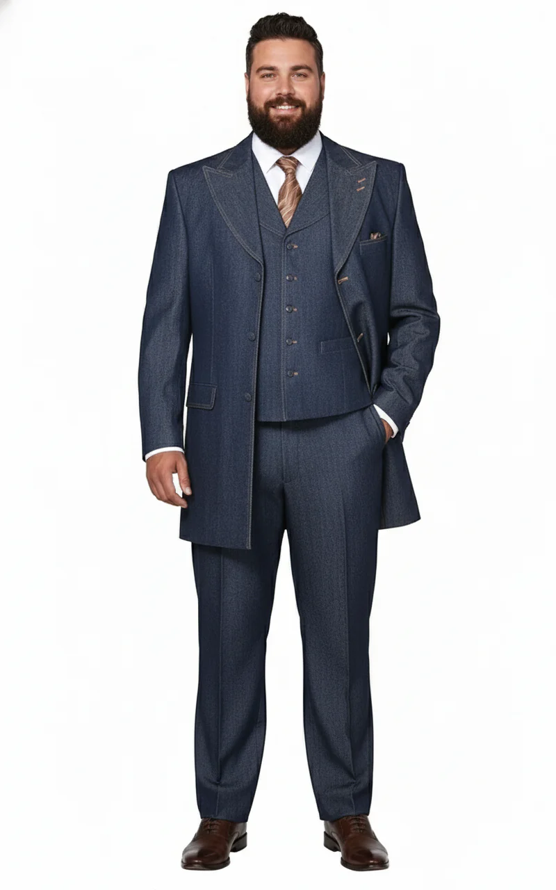 Men’s Cotton Denim Three-Piece Suit – Modern Blazer Denim Suit with Vest and Trousers Pleated Pants Classic Fit - Image 5
