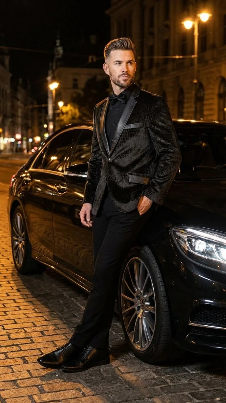 Men’s Crocodile Alligator Exotic skin Texture Blazer – Slim Fit Designer Jacket with Satin Lapels for Formal and Party Wear in Black Color - Image 5
