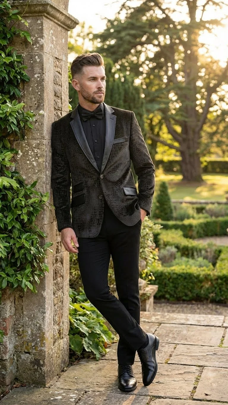 Men’s Crocodile Alligator Exotic skin Texture Blazer – Slim Fit Designer Jacket with Satin Lapels for Formal and Party Wear in Black Color - Image 6