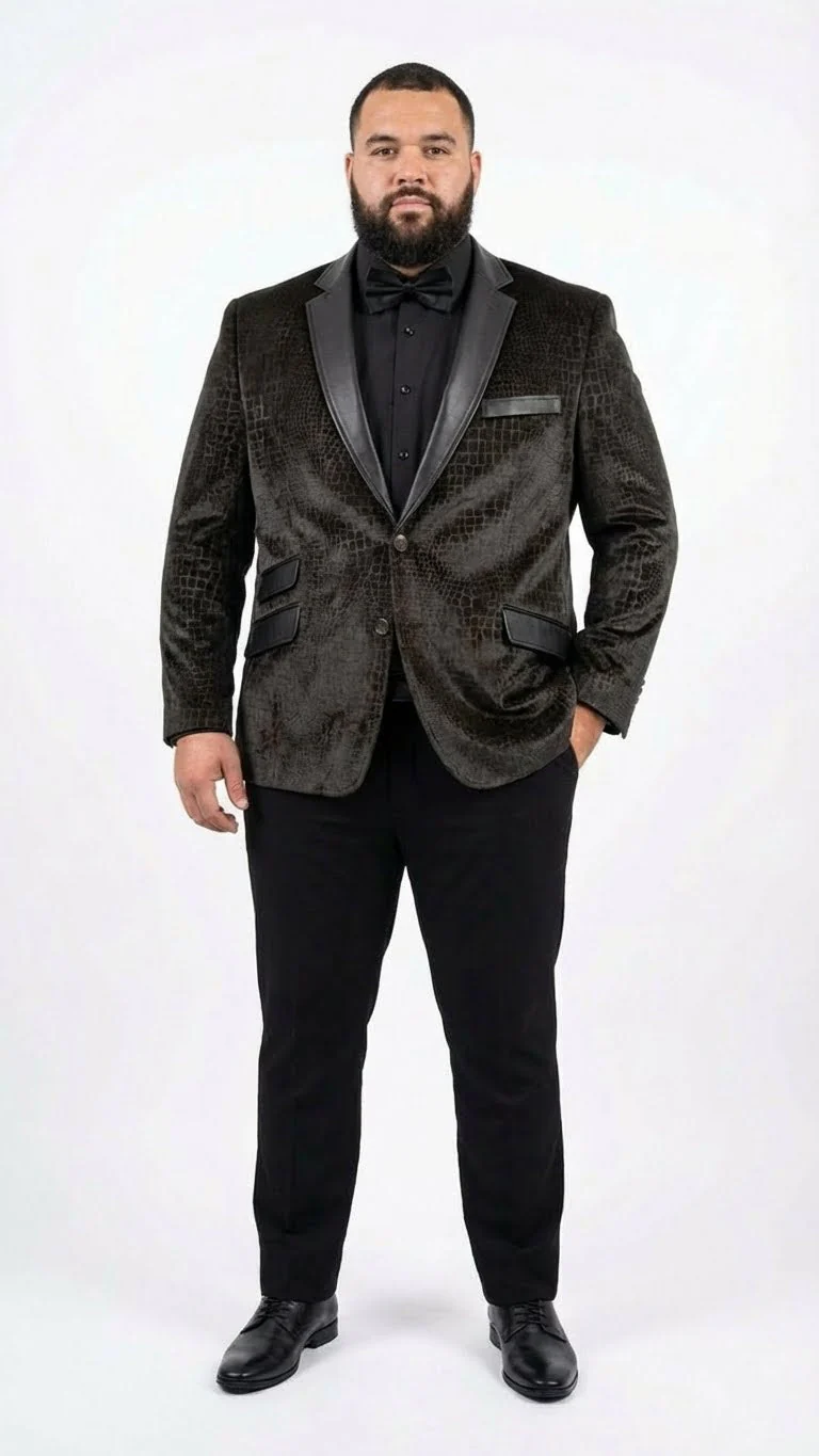 Men’s Crocodile Alligator Exotic skin Texture Blazer – Slim Fit Designer Jacket with Satin Lapels for Formal and Party Wear in Black Color - Image 7