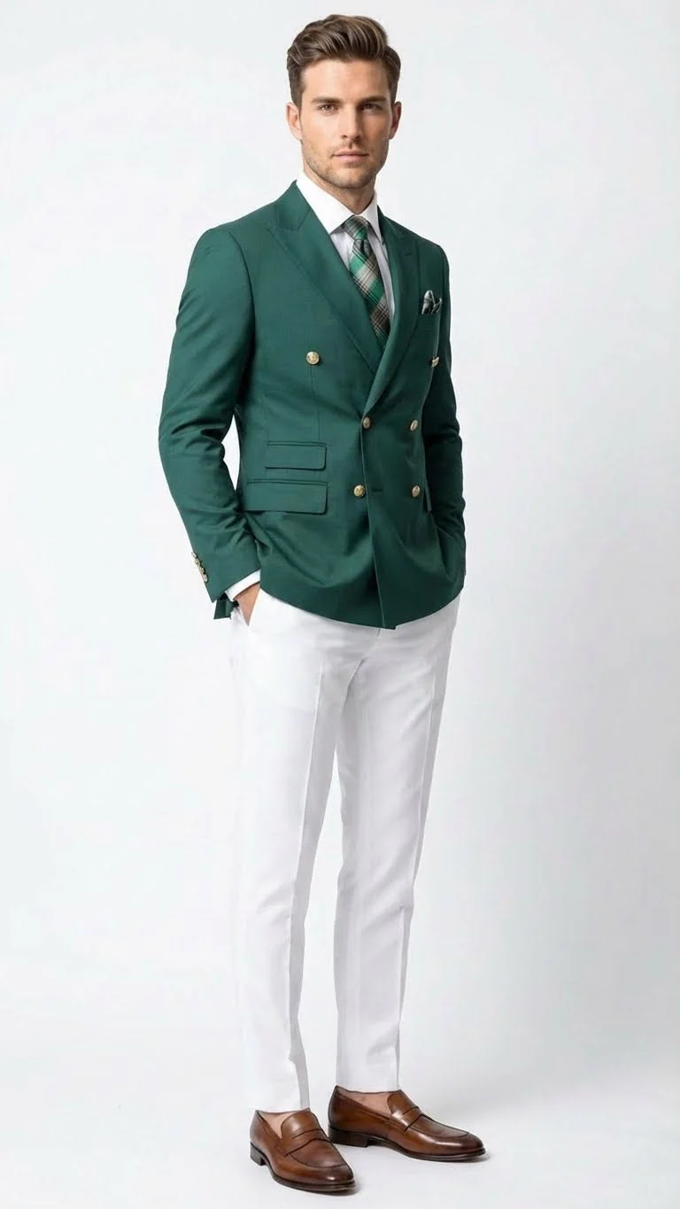 Men’s Dark Green Double Breasted Blazer – Hunter Olive Green Sport Jacket coat - Image 3