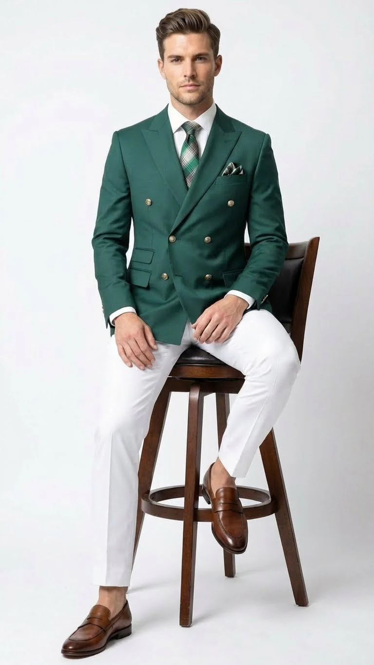 Men’s Dark Green Double Breasted Blazer – Hunter Olive Green Sport Jacket coat - Image 4