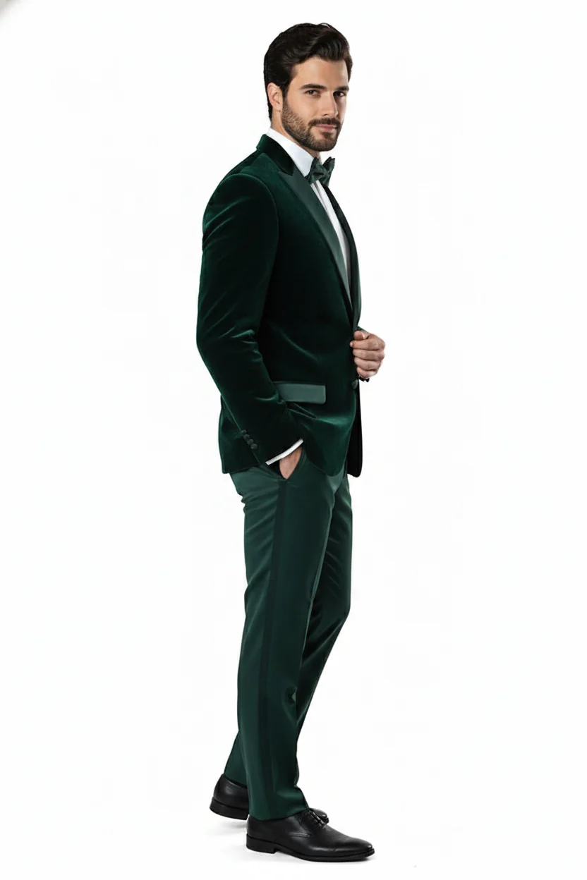Men’s Dark Green Velvet Tuxedo Dinner Jacket – Slim Fit Formal Blazer with Satin Peak Lapel Lape - Image 6