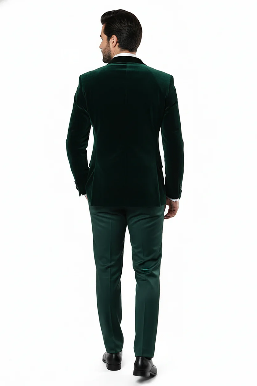 Men’s Dark Green Velvet Tuxedo Dinner Jacket – Slim Fit Formal Blazer with Satin Peak Lapel Lape - Image 7