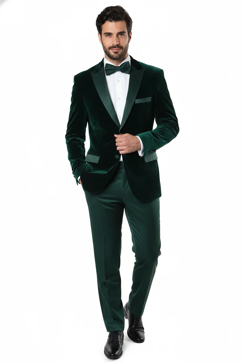 Men’s Dark Green Velvet Tuxedo Dinner Jacket – Slim Fit Formal Blazer with Satin Peak Lapel Lape - Image 8