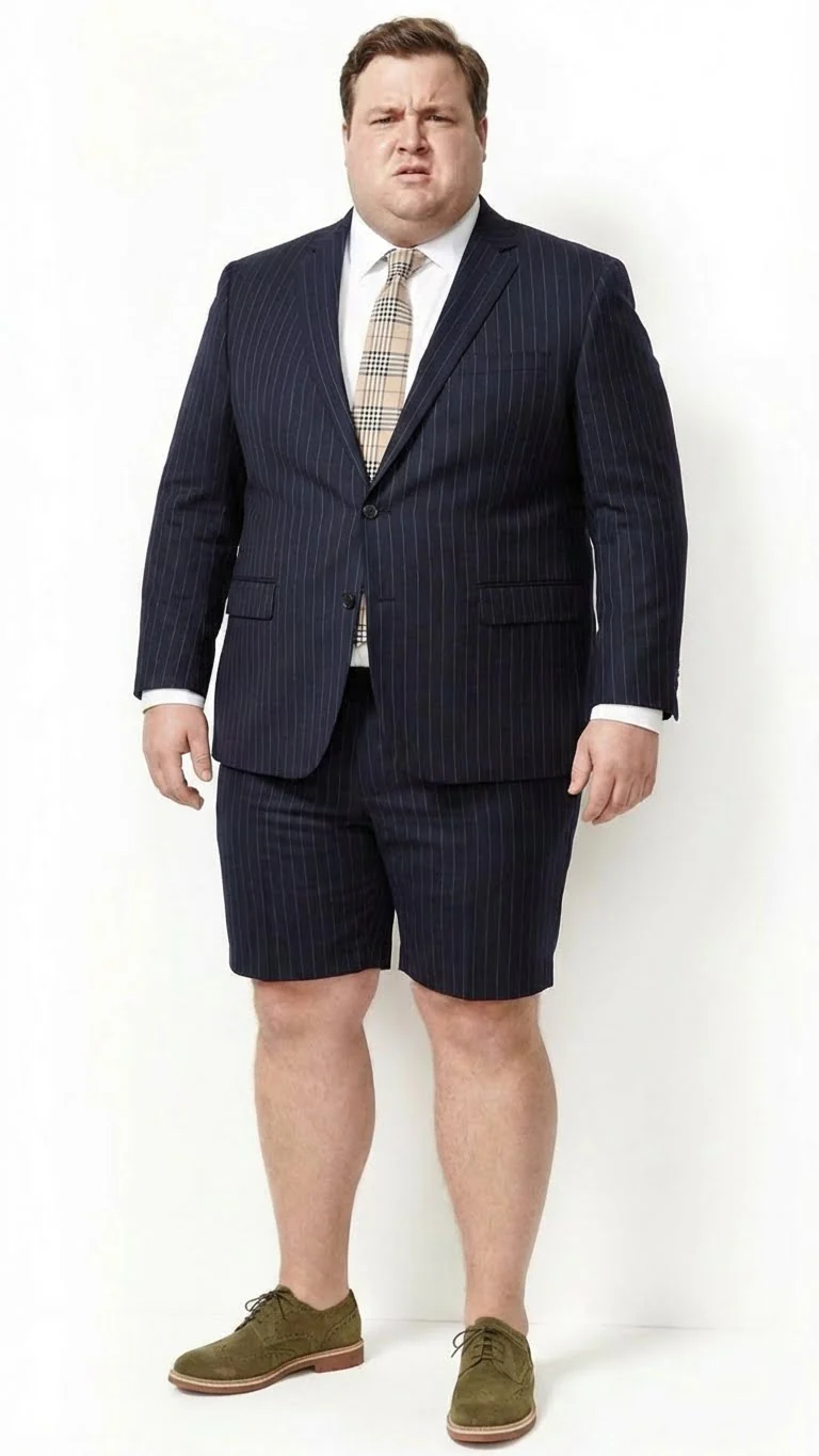 Men’s Dark Navy Blue Pinstripe or Black Pinstripe  Summer Business Suit with Shorts Pants Set – Sport Coat Style Formal and Casual Outfit - Image 7