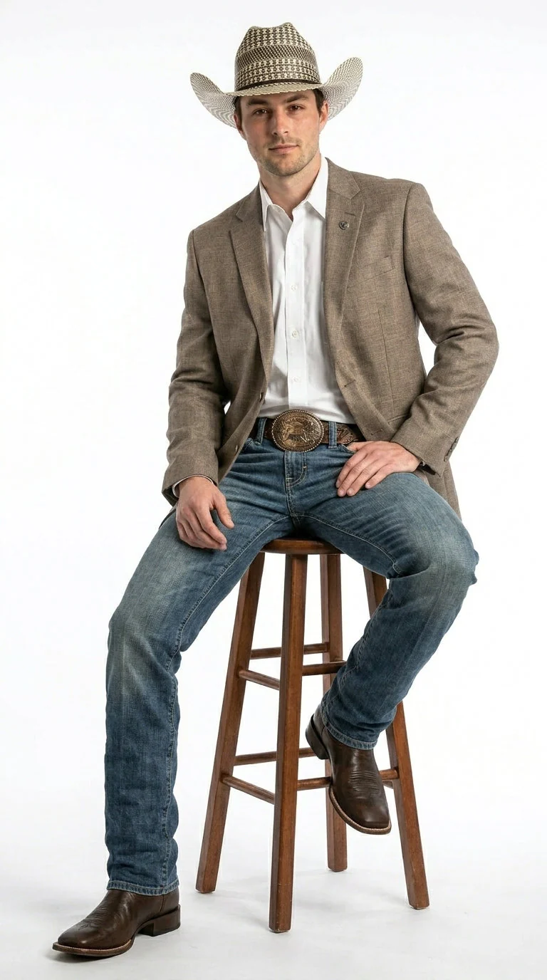 Men’s Dark Tan Taupe Light Brown Western Cowboy Blazer – Classic Country Style Jacket for Wedding, Casual Country Jacket Textured - Image 3