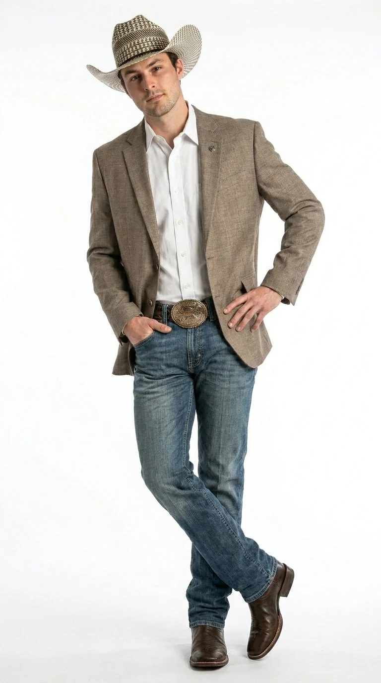 Men’s Dark Tan Taupe Light Brown Western Cowboy Blazer – Classic Country Style Jacket for Wedding, Casual Country Jacket Textured - Image 4