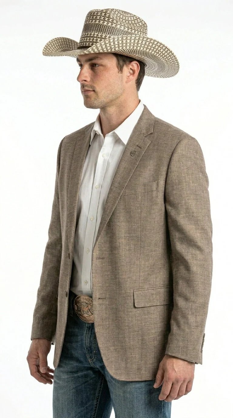 Men’s Dark Tan Taupe Light Brown Western Cowboy Blazer – Classic Country Style Jacket for Wedding, Casual Country Jacket Textured - Image 5