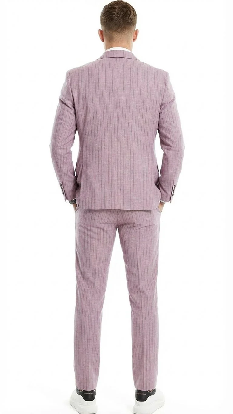 Men’s Dusty Rose Pink Pinstripe Three Piece Suit with Vest | Wedding and Party Formal Wear Prom or Church Suit - Image 2