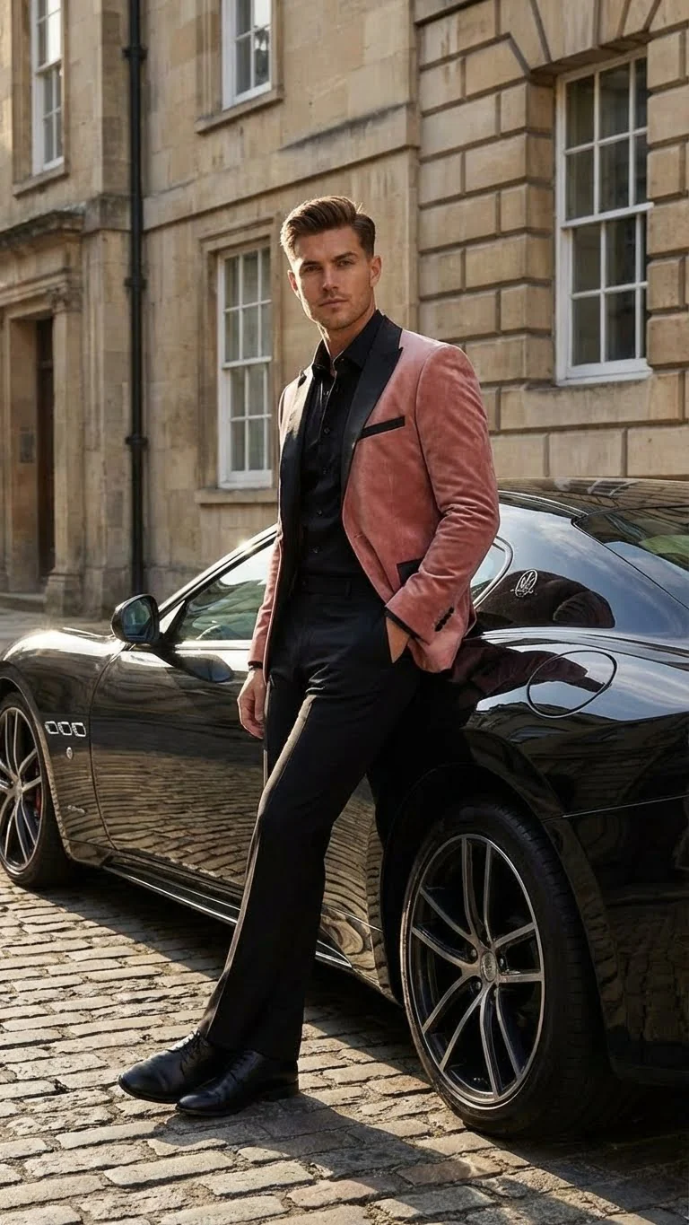 Men’s Dusty Rose Pink Velvet Blazer with Black Satin Lapel | Formal Sport Coat in Mauve Color + Bowtie - Image 8