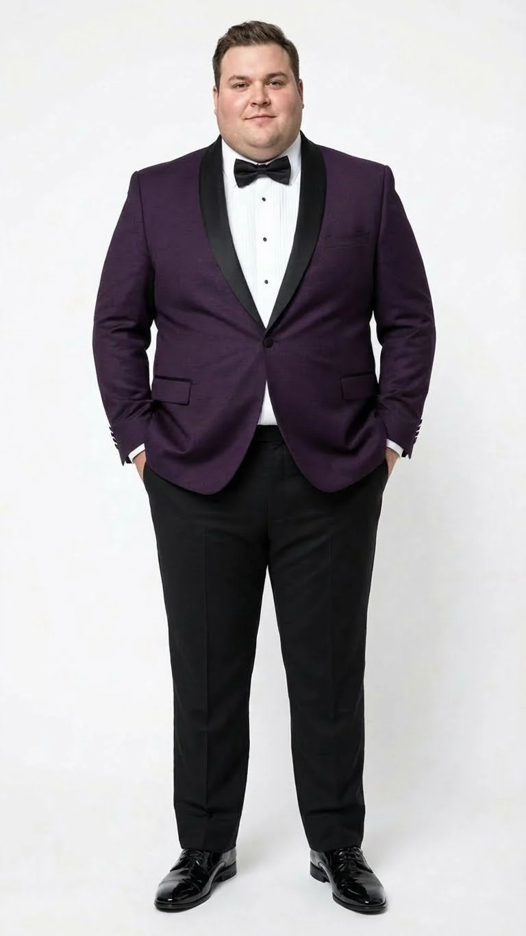 Men’s Eggplant Plum Purple Tuxedo Blazer with Satin Lapel, White Tuxedo Shirt and Matching Purple Bow Tie - Slim Fitted - Prom wedding Suit With Pants - Image 6