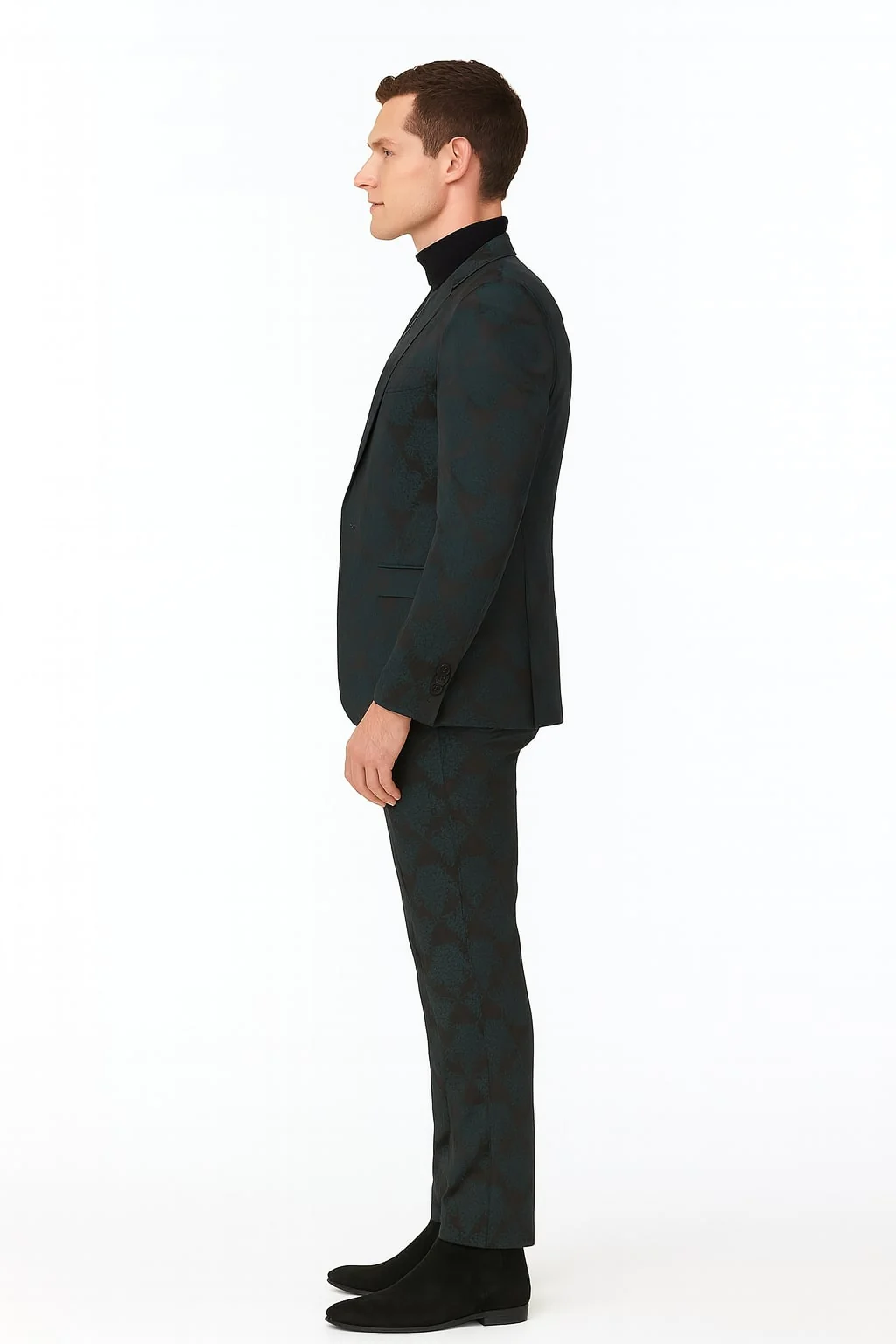 Men’s Emerald Green Floral Jacquard 3-Piece Tuxedo Suit – Slim Fit Formal Set with Blazer, Vest, and Pants Paisley Fabric - Ultra slim fitted - Image 4