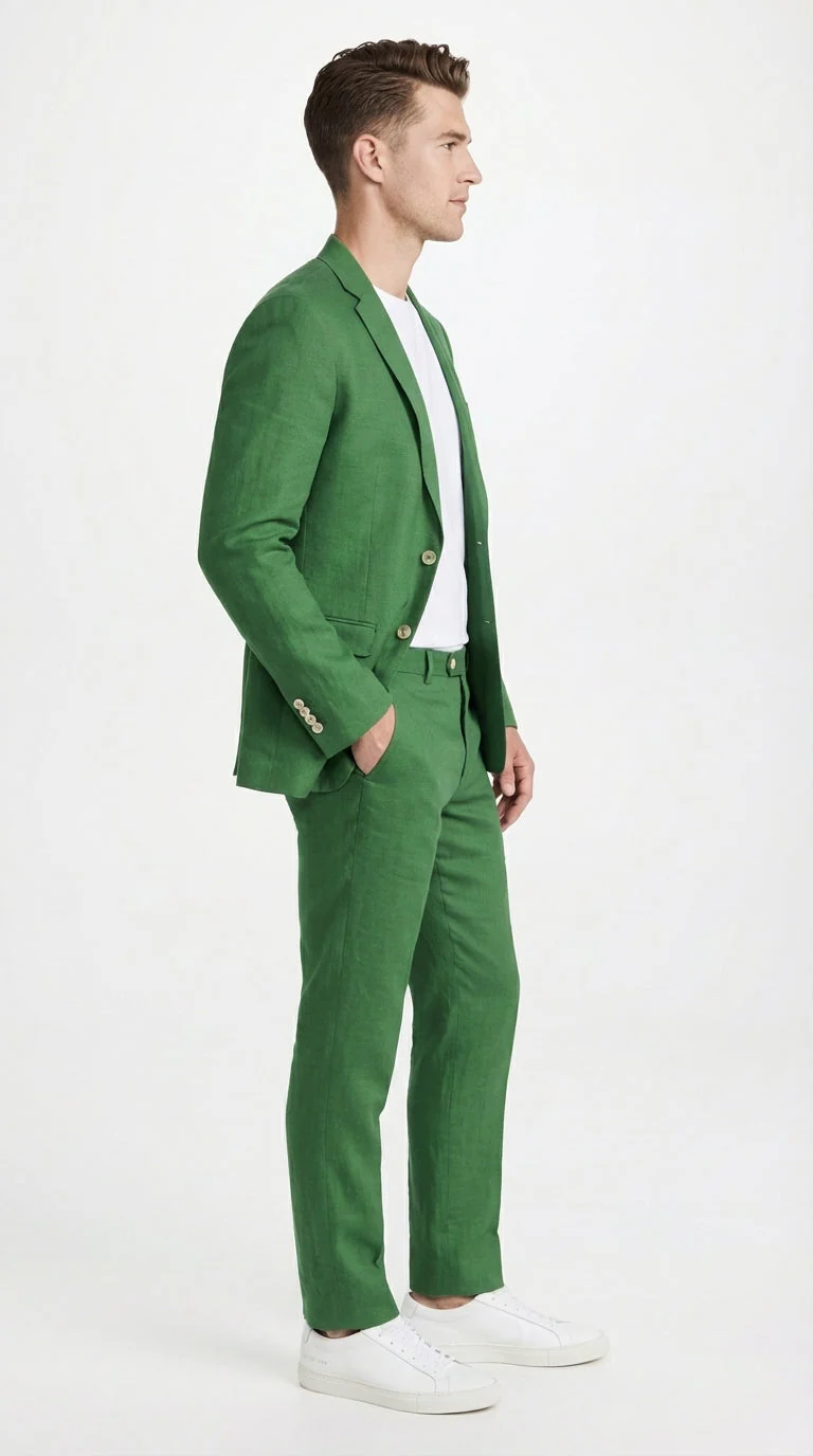 Men’s Emerald Green Linen Suit Set – Lightweight Summer Blazer and Pants, Casual Formal Summer Suit, Breathable Wedding Party Outfit - Image 3
