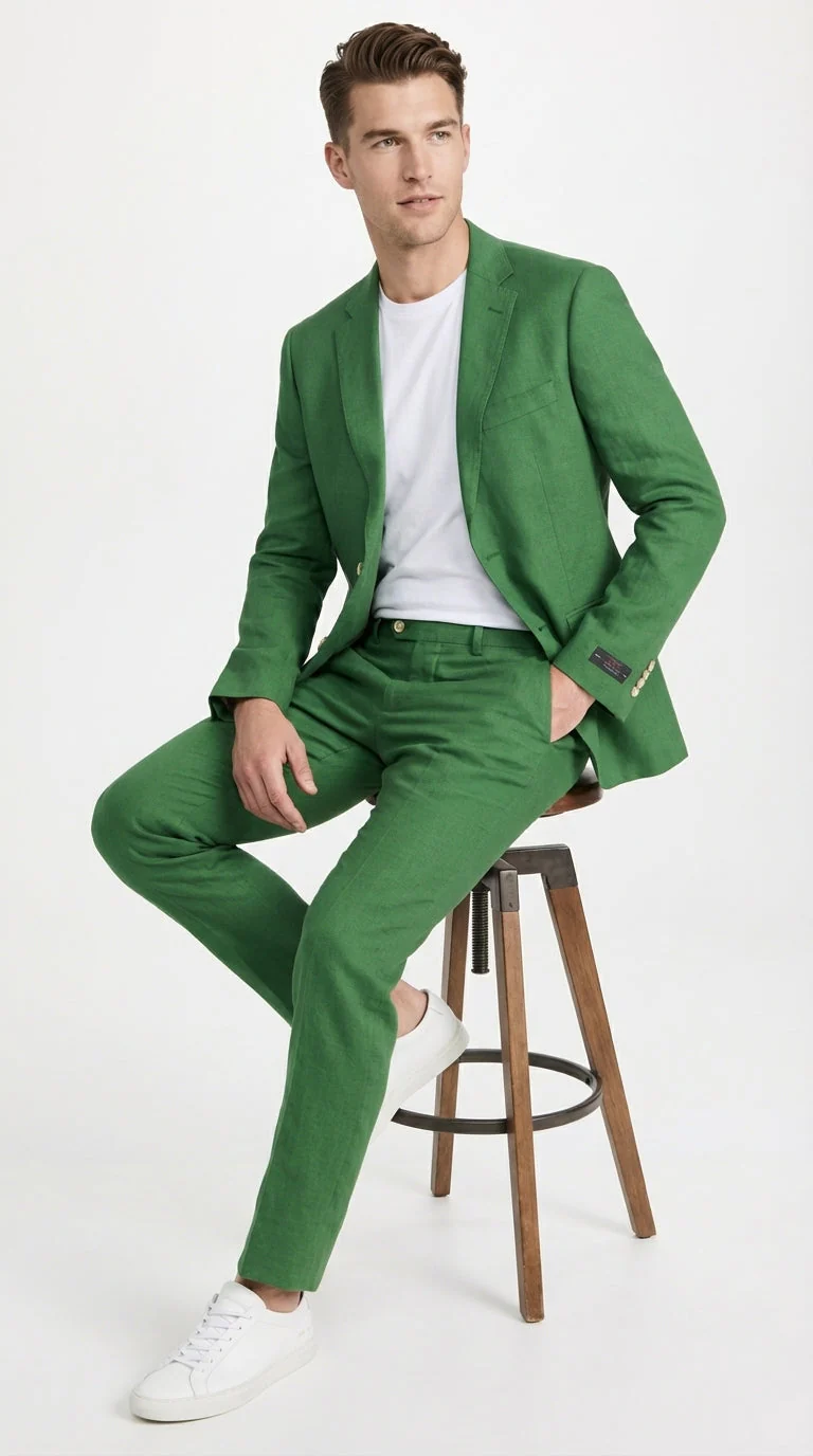 Men’s Emerald Green Linen Suit Set – Lightweight Summer Blazer and Pants, Casual Formal Summer Suit, Breathable Wedding Party Outfit - Image 5