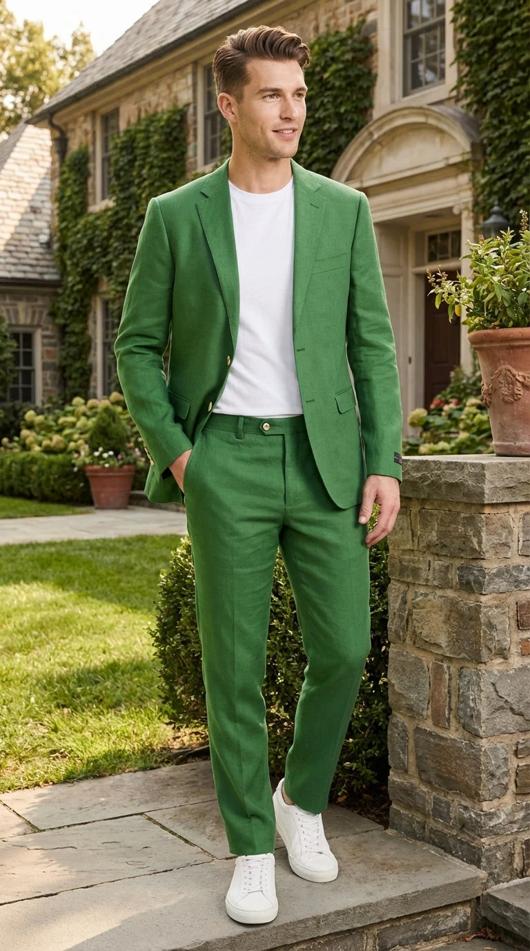 Men’s Emerald Green Linen Suit Set – Lightweight Summer Blazer and Pants, Casual Formal Summer Suit, Breathable Wedding Party Outfit - Image 9