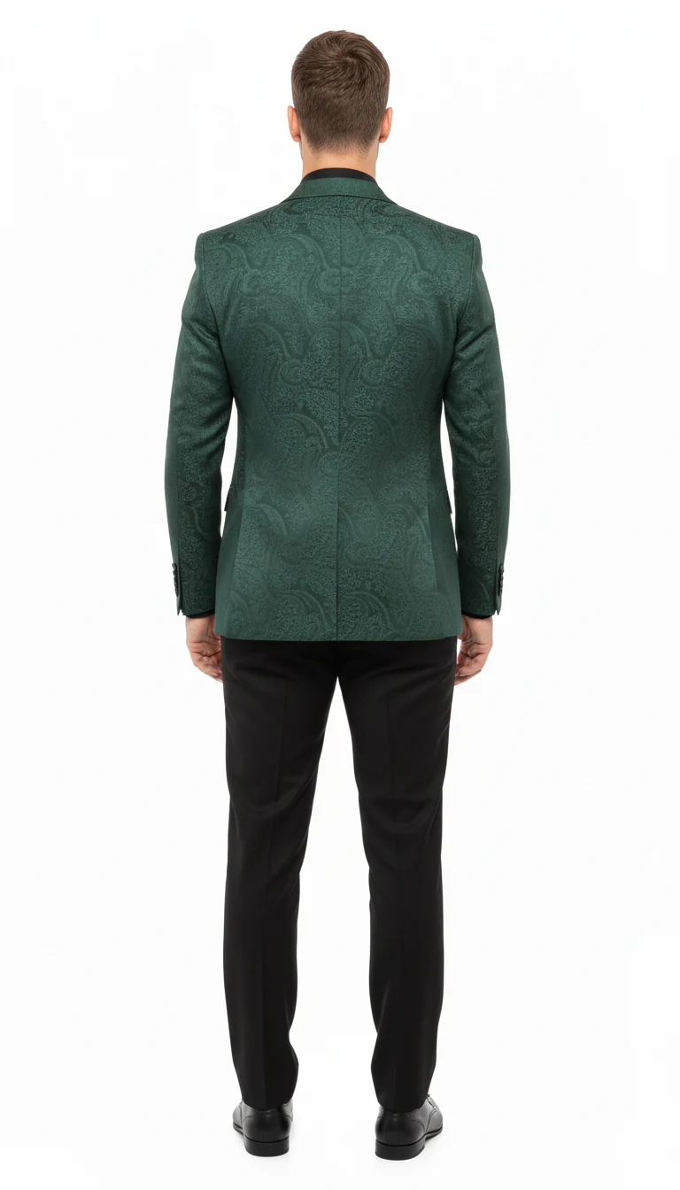 Men’s Emerald Green Paisley Tuxedo 3-Piece Suit – Slim Fit Formal Blazer, Vest, and Pants for Weddings, Proms - Image 8