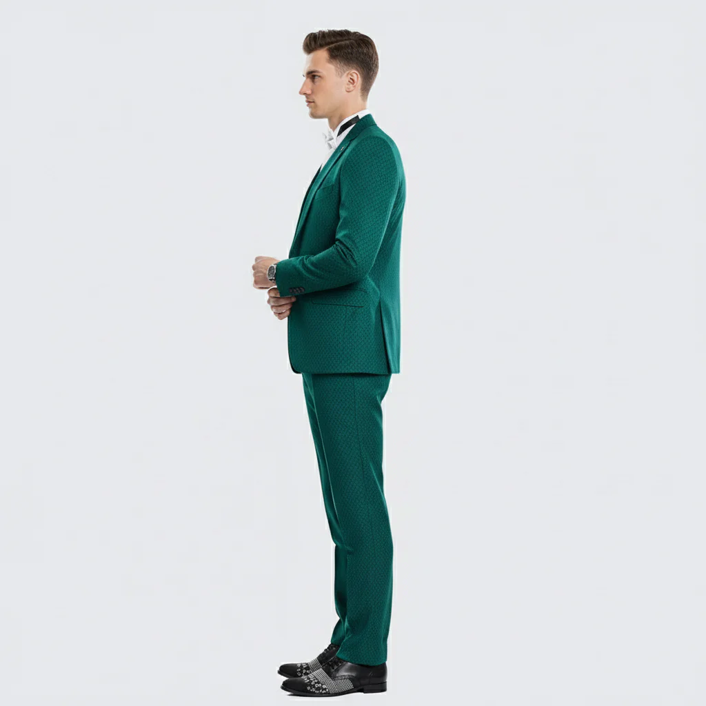 Men’s Emerald Green Textured 3-Piece Suit – Polk Dot Pattern Formal Wedding, Prom, and Evening Wear Outfit - Image 3