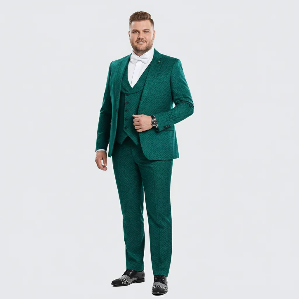 Men’s Emerald Green Textured 3-Piece Suit – Polk Dot Pattern Formal Wedding, Prom, and Evening Wear Outfit - Image 7