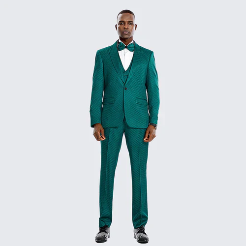 Men’s Emerald Green Textured 3-Piece Suit – Polk Dot Pattern Formal Wedding, Prom, and Evening Wear Outfit - Image 8