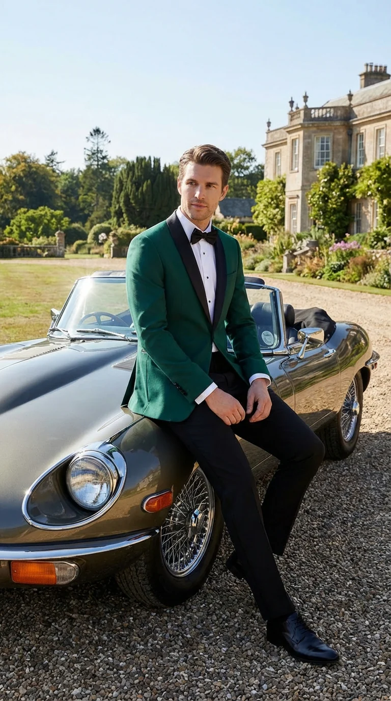 Men’s Emerald Green Tuxedo Jacket with Black Satin Shawl Lapel | Prom Dinner Blazer - Image 4