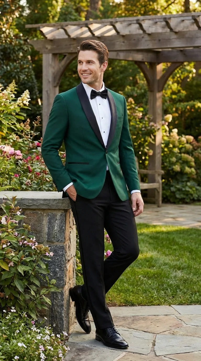 Men’s Emerald Green Tuxedo Jacket with Black Satin Shawl Lapel | Prom Dinner Blazer - Image 7