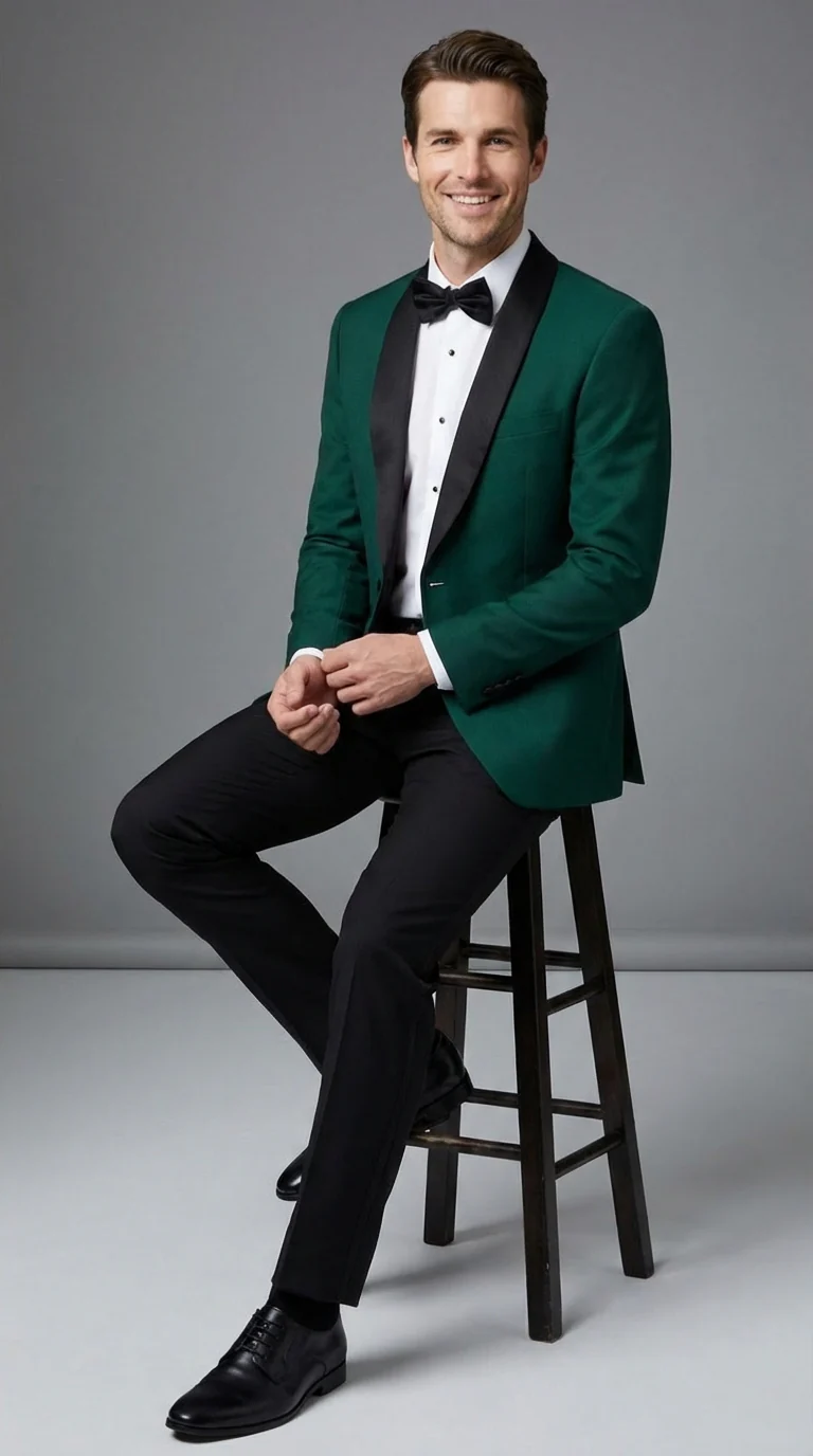 Men’s Emerald Green Tuxedo Jacket with Black Satin Shawl Lapel | Prom Dinner Blazer - Image 8