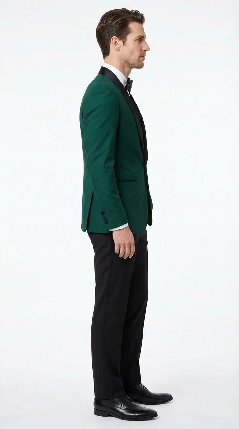 Men’s Emerald Green Tuxedo Jacket with Black Satin Shawl Lapel | Prom Dinner Blazer - Image 9