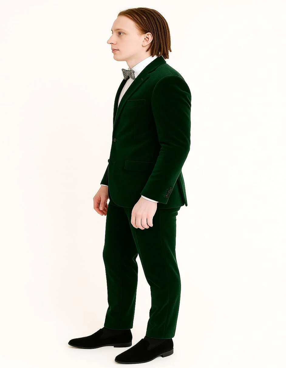 Menƒ??s Emerald Green Velvet Suit ƒ?? Slim Fit Tuxedo for Weddings, Prom, and Red Carpet Events - Image 3