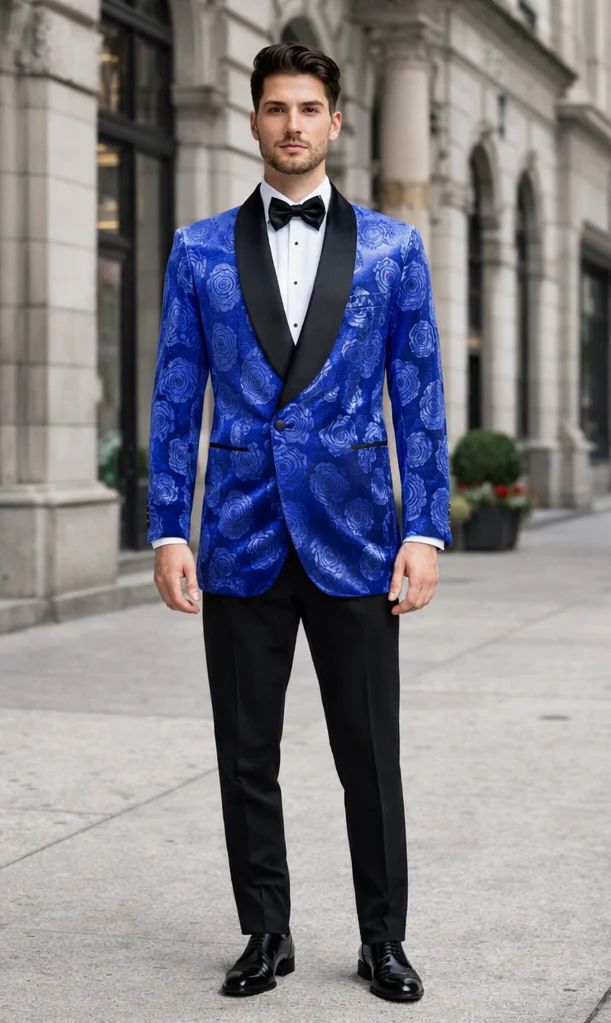Men’s Formal Royal Blue Rose Tuxedo Jacket with Shawl Lapel - Image 7